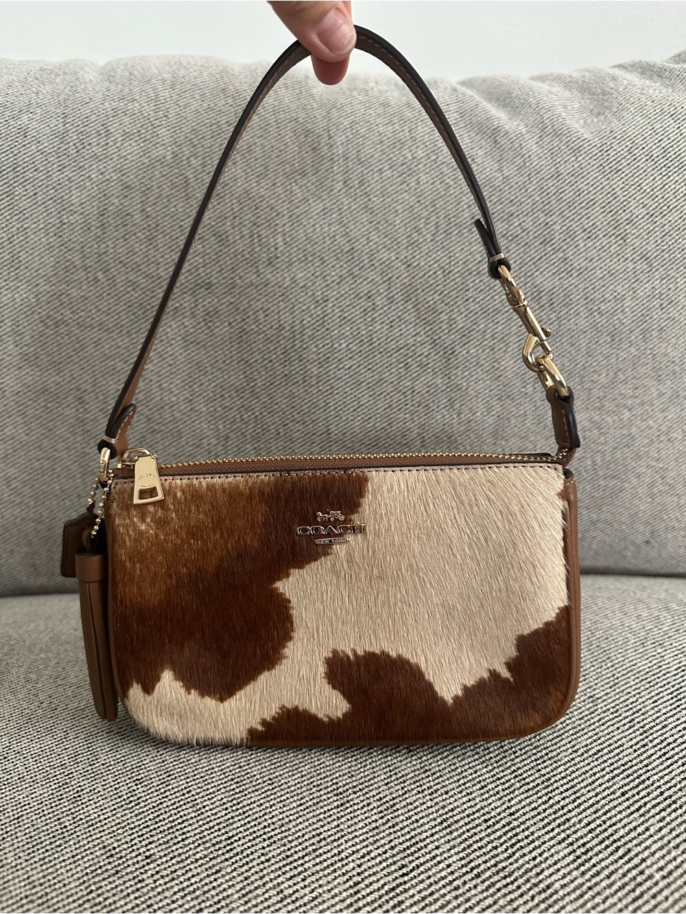 Coach Nolita 19In Haircalf With Cow Print CDW34, Gold/Cow Multi